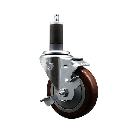 Service Caster 4'' Maroon Poly Swivel 1-1/4'' Expanding Stem Caster with Brake SCC-EX20S414-PPUB-MRN-TLB-114